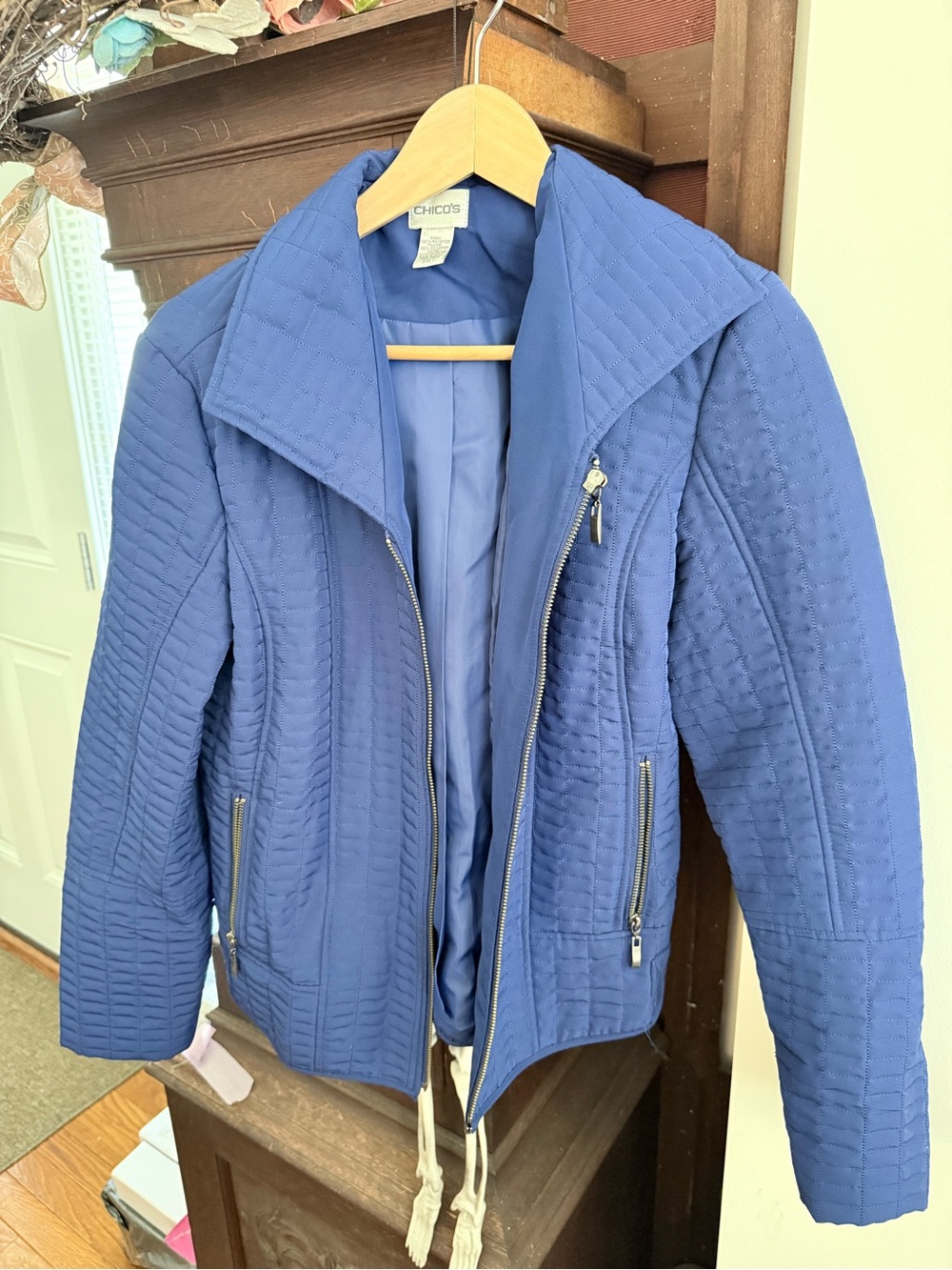Chico's Quilted Royal Blue Zip-Front Utility Jacket